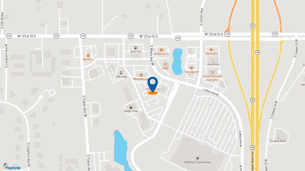 https://pageleap.com map showing location of Chick-fil-A in Glenpool.
