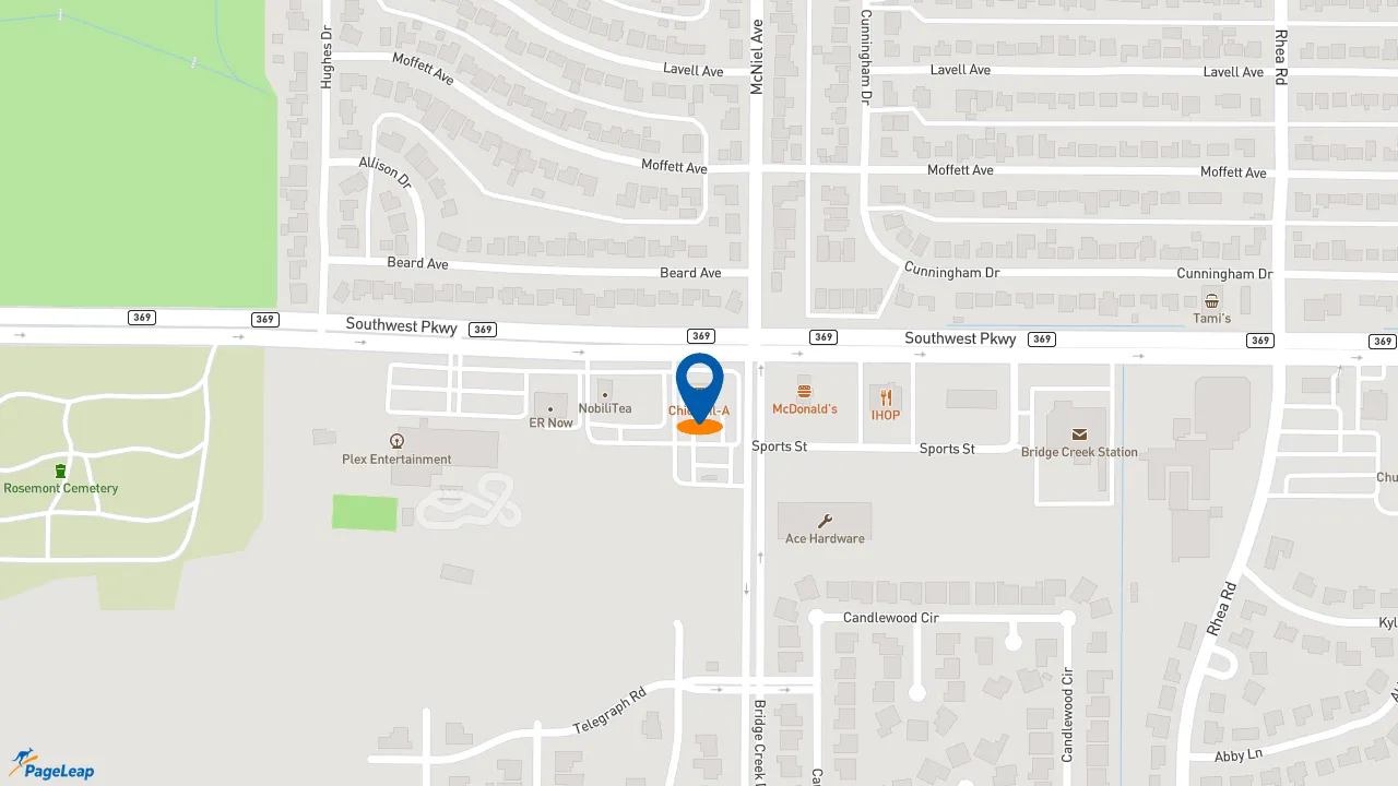 https://pageleap.com map showing location of Chick-fil-A in Wichita Falls.