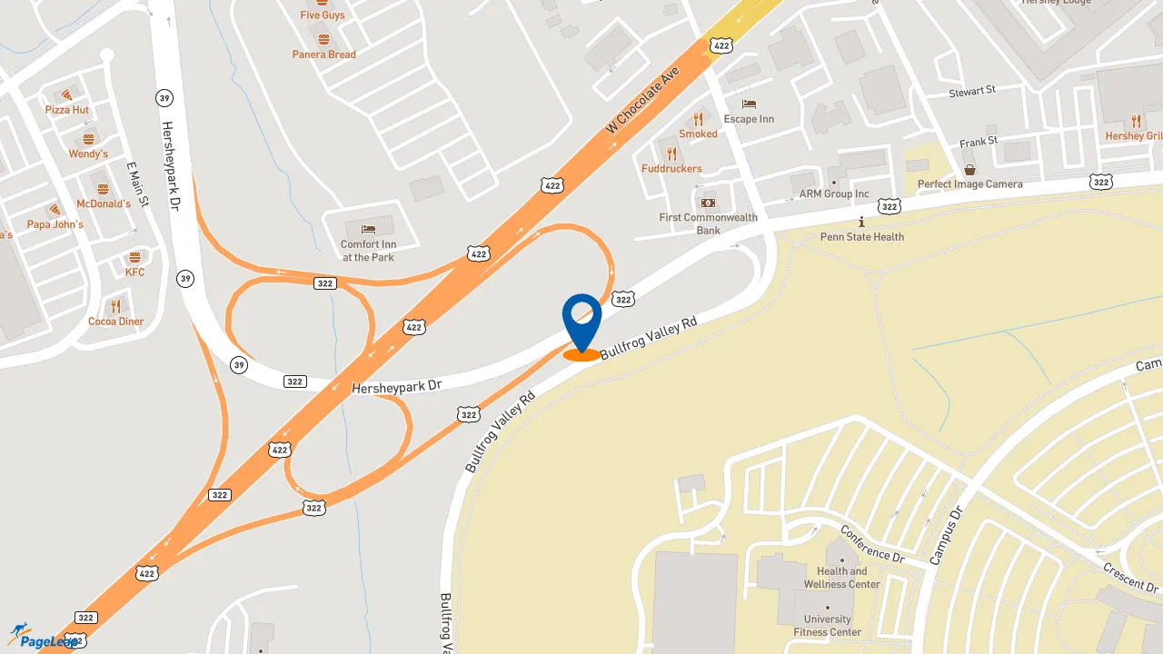 https://pageleap.com map showing location of Chick-fil-A in Hershey.