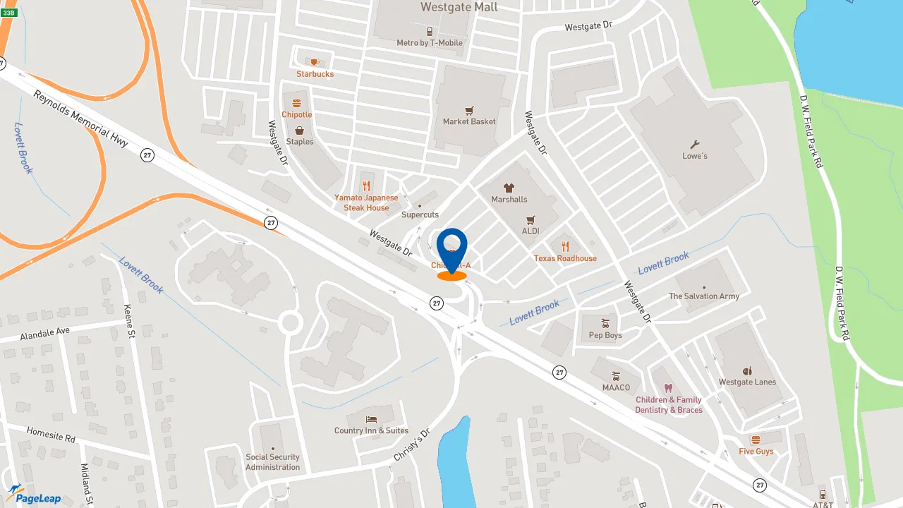 https://pageleap.com map showing location of Chick-fil-A in Brockton.