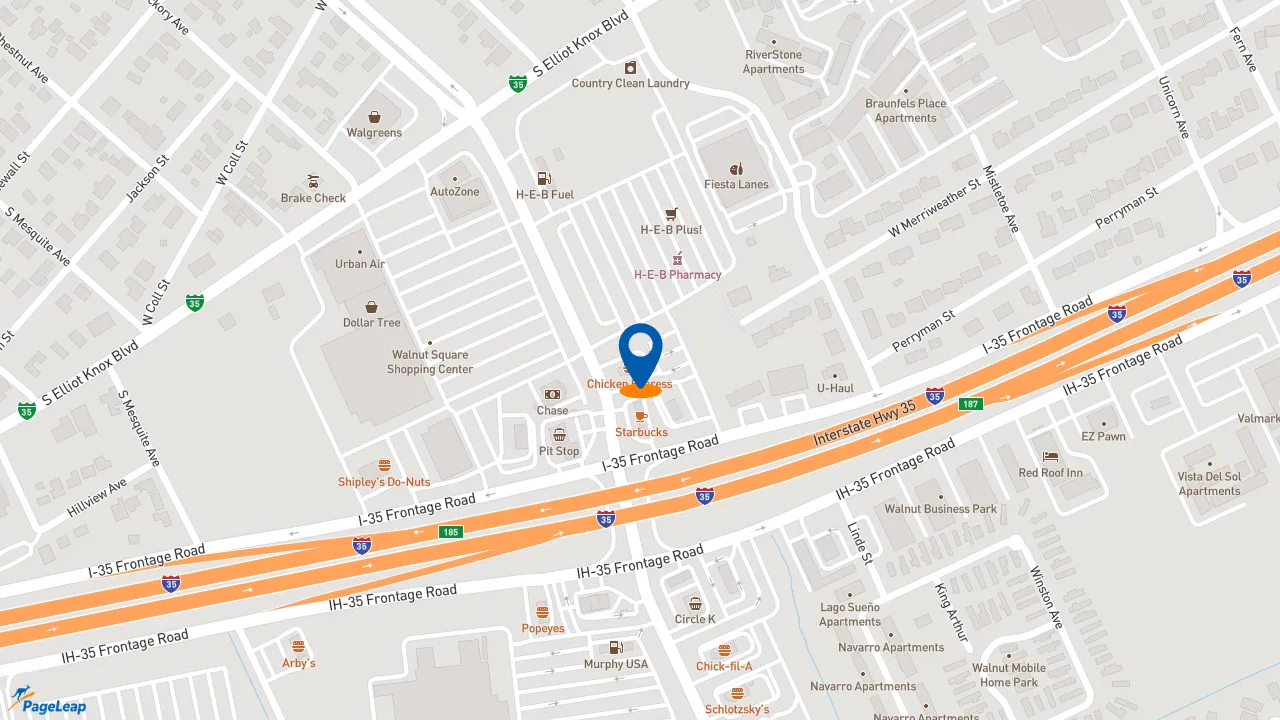 https://pageleap.com map showing location of Chicken Express in New Braunfels.