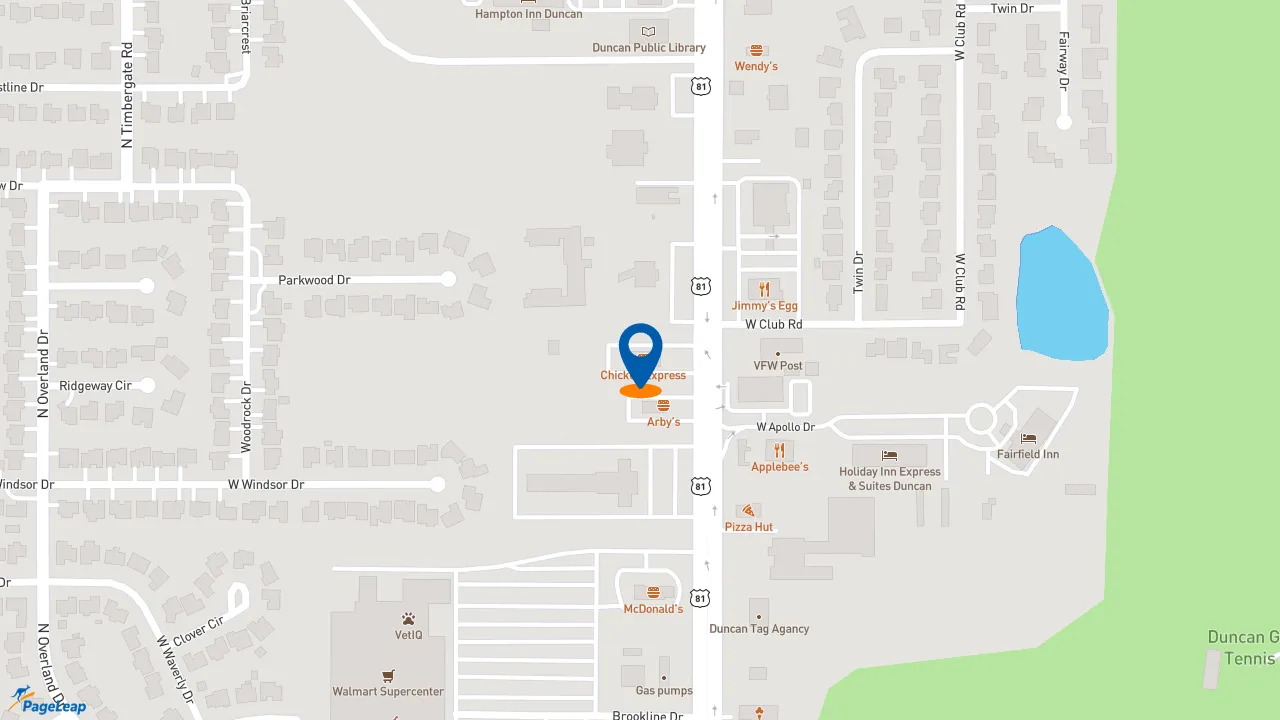 https://pageleap.com map showing location of Chicken Express in Duncan.
