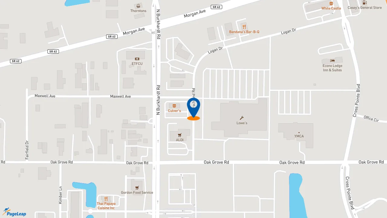 https://pageleap.com map showing location of Chicken Salad Chick in Evansville.
