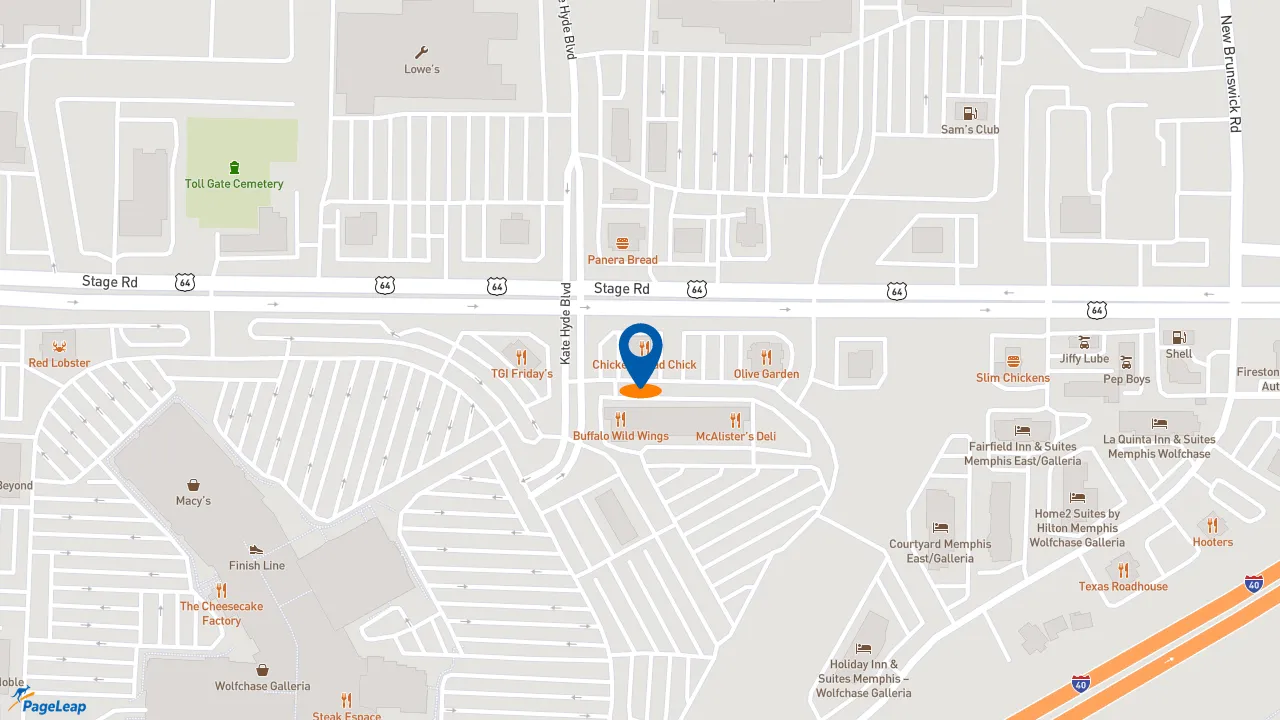 https://pageleap.com map showing location of Chicken Salad Chick in Memphis.