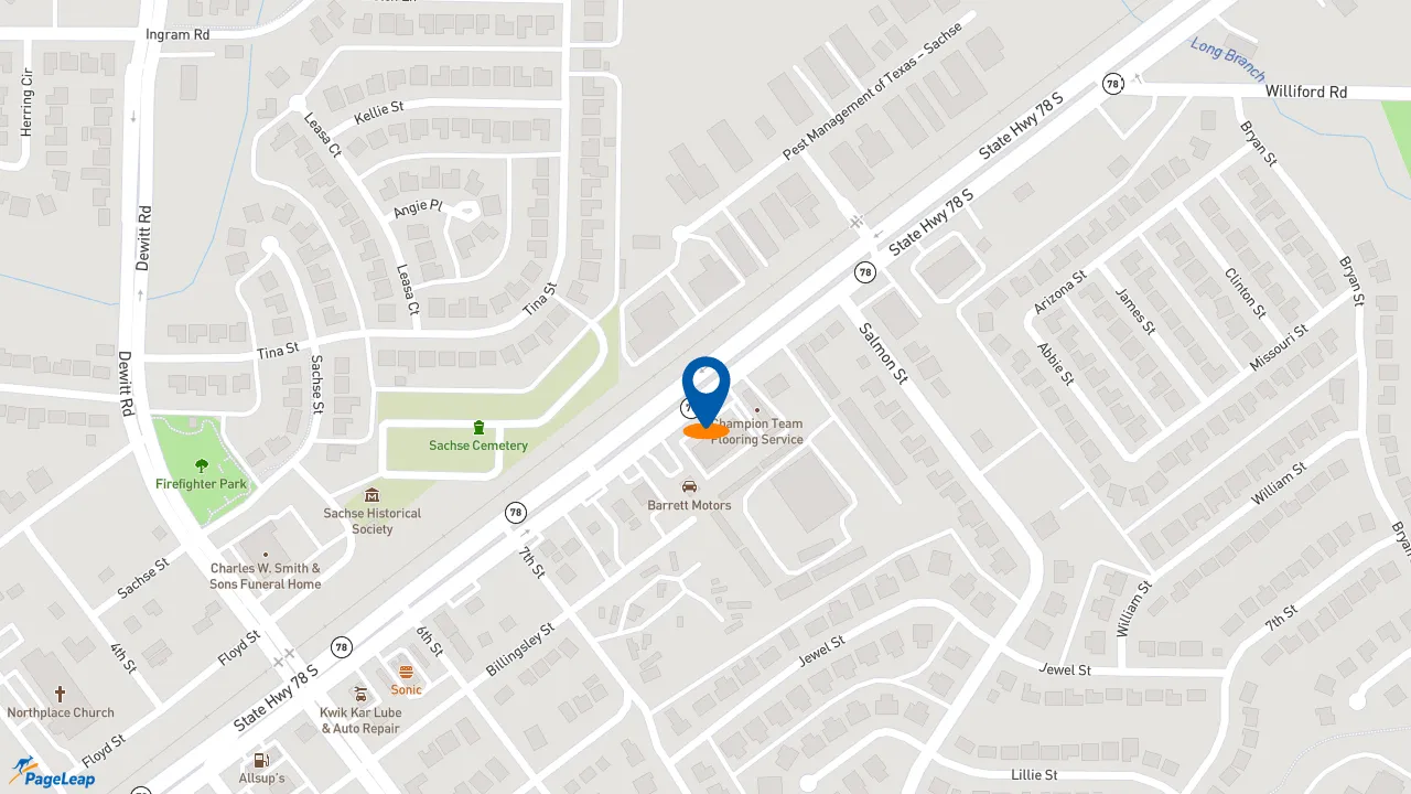 https://pageleap.com map showing location of Church&#039;s Texas Chicken in Sachse.