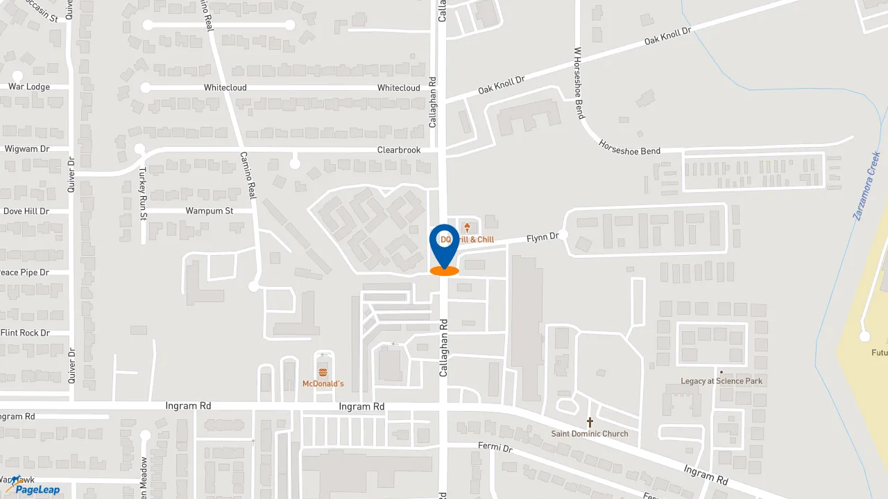 https://pageleap.com map showing location of Church&#039;s Texas Chicken in San Antonio.