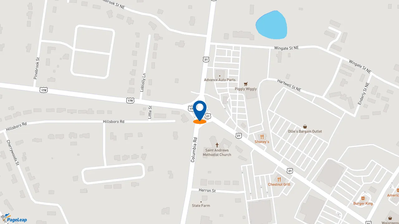 PageLeap.com map showing location of Church's Texas Chicken in Orangeburg.
