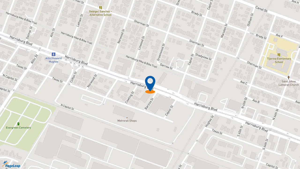 https://pageleap.com map showing location of Church&#039;s Texas Chicken - CLOSED in Houston.