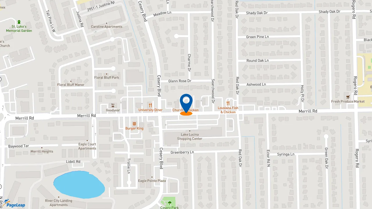 https://pageleap.com map showing location of Church&#039;s Texas Chicken - CLOSED in Jacksonville.
