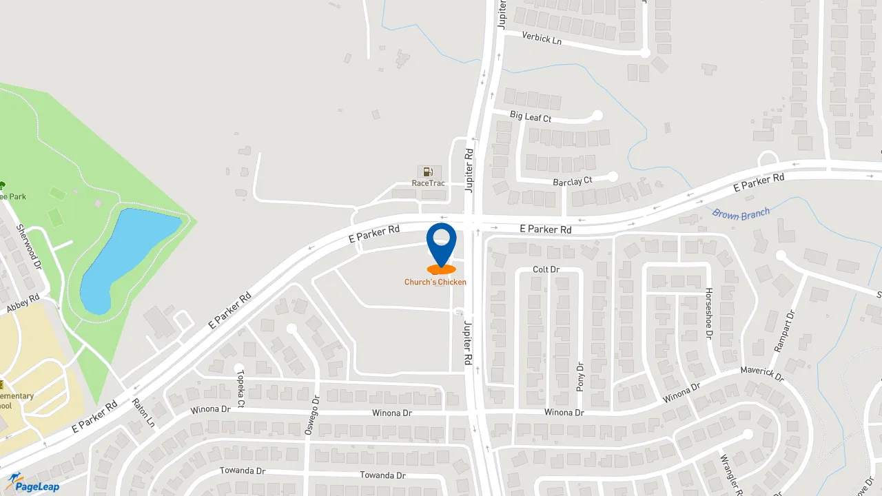 https://pageleap.com map showing location of Church&#039;s Texas Chicken in Plano.