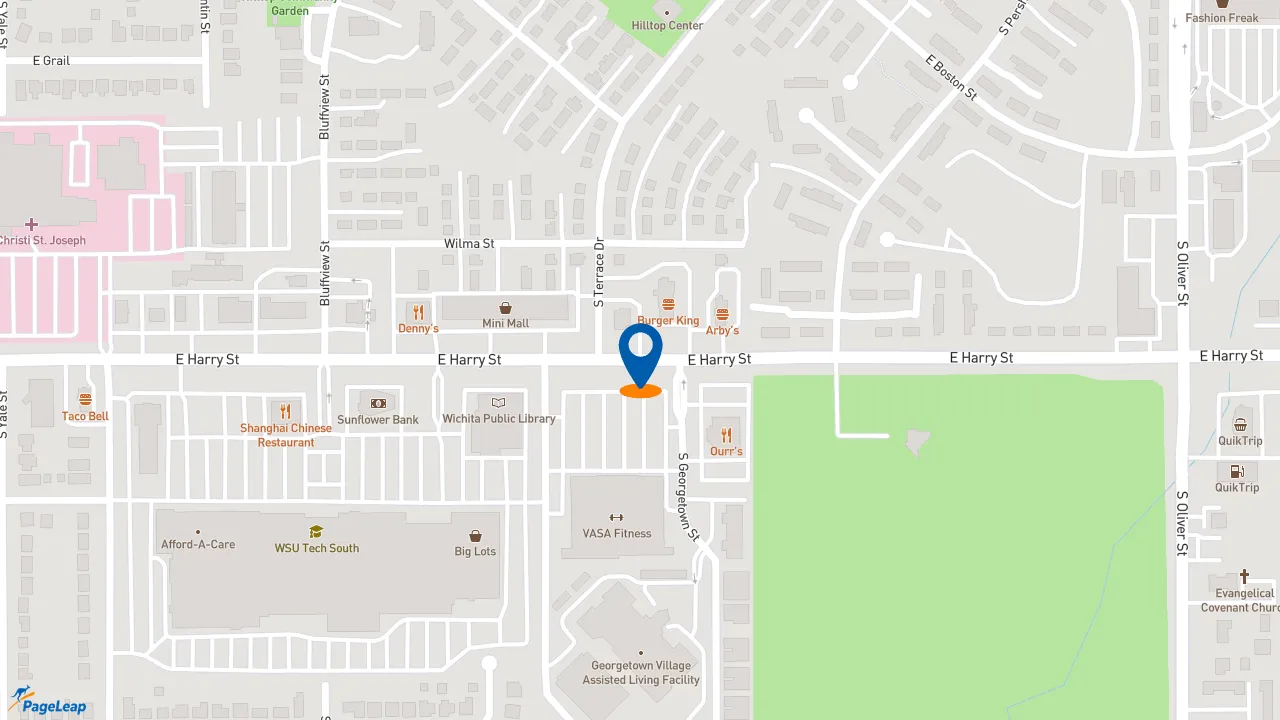 https://pageleap.com map showing location of Church&#039;s Texas Chicken in Wichita.