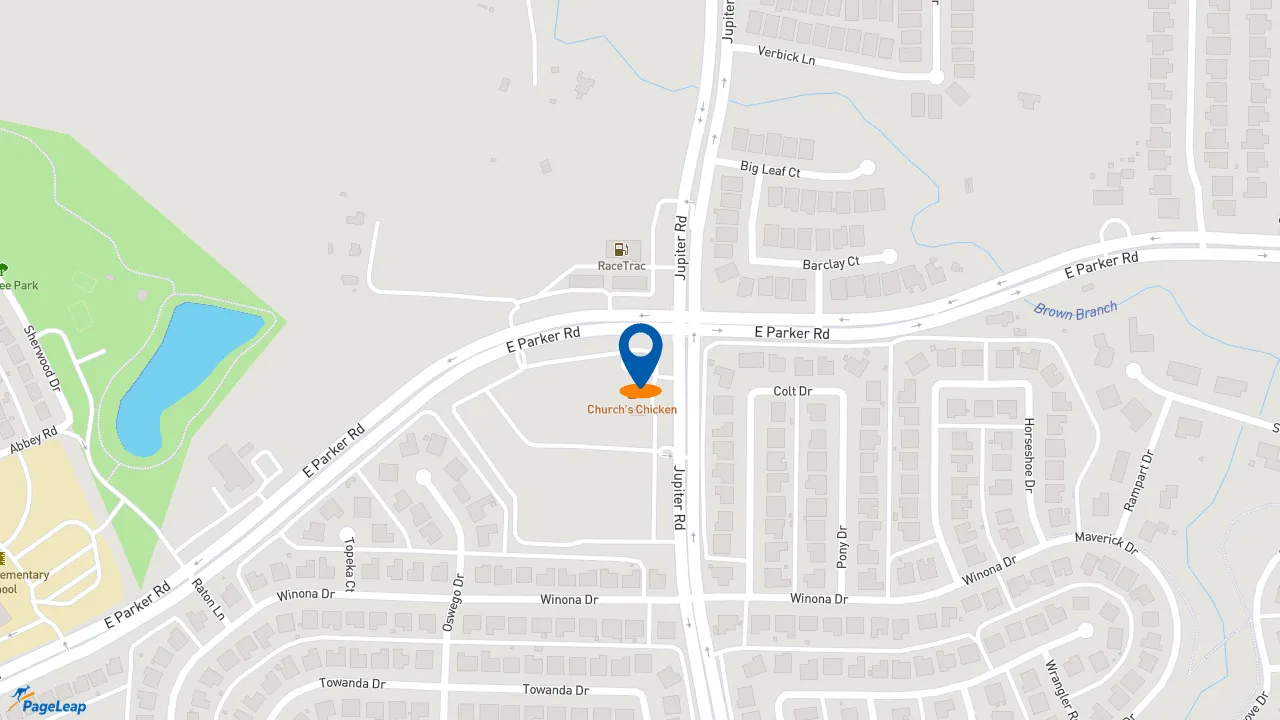 https://pageleap.com map showing location of Church&#039;s Texas Chicken in Plano.