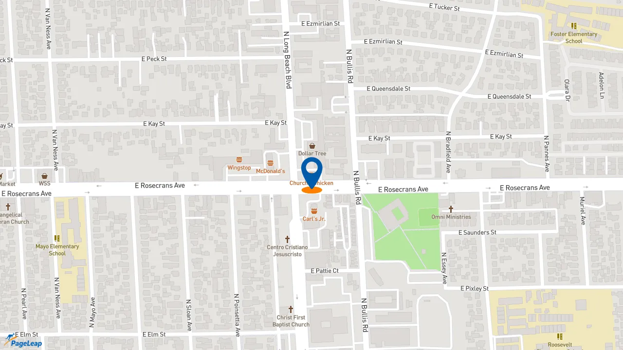 https://pageleap.com map showing location of Church&#039;s Texas Chicken in Compton.
