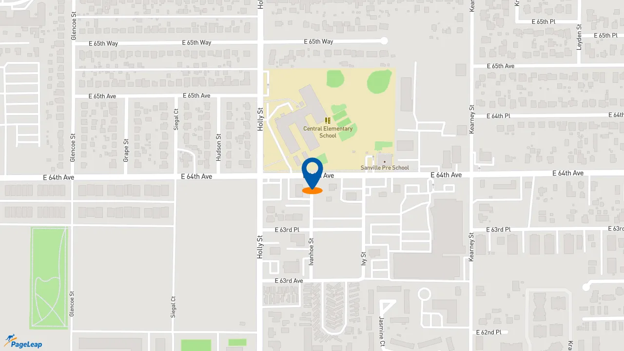 https://pageleap.com map showing location of Church&#039;s Texas Chicken in Commerce City.