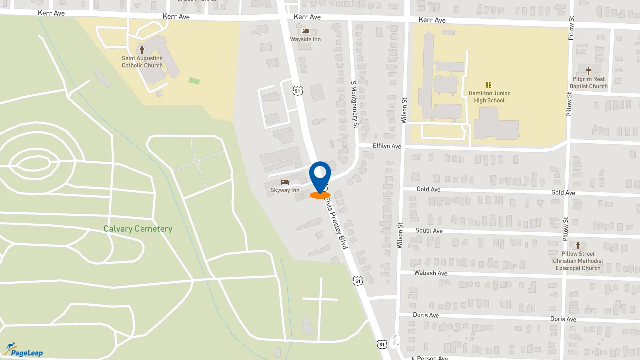 https://pageleap.com map showing location of Church&#039;s Texas Chicken in Memphis.
