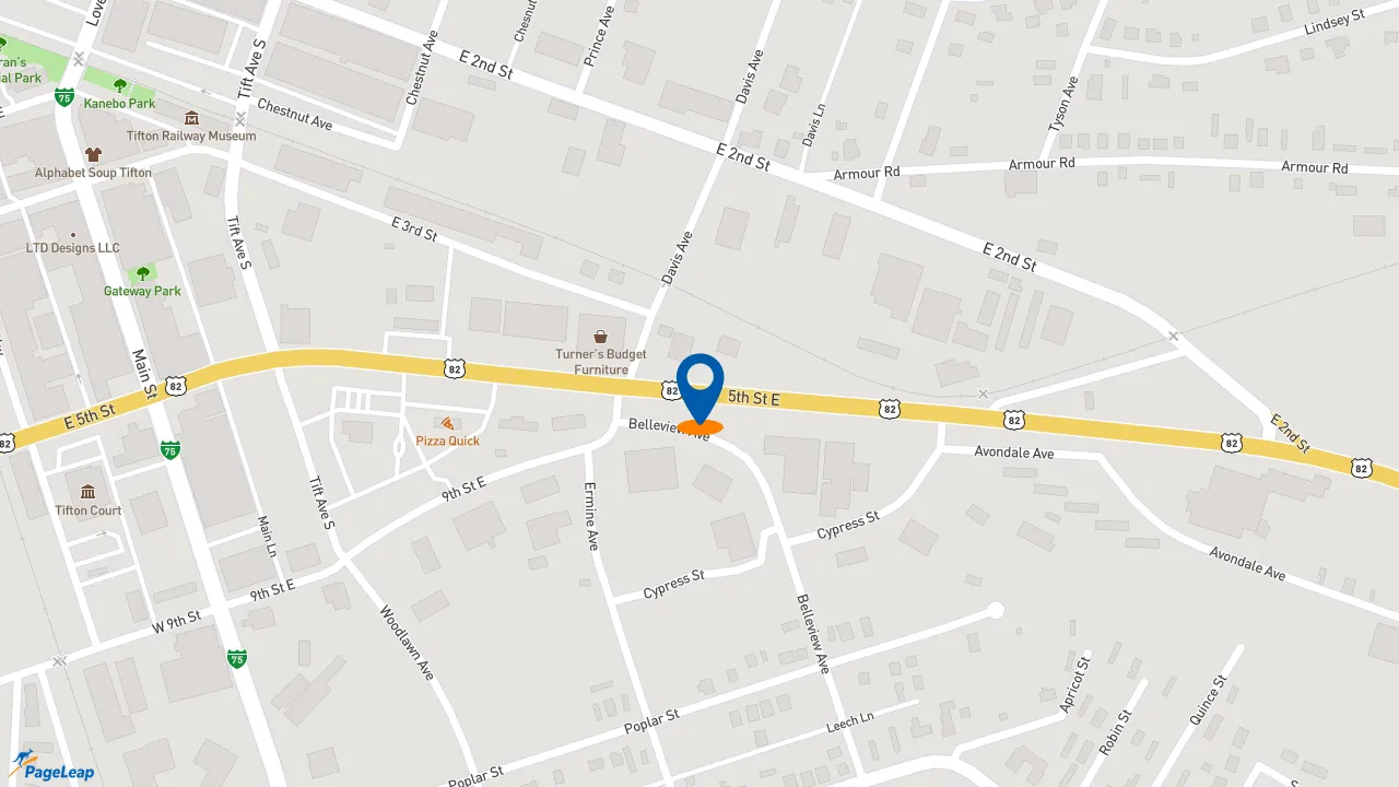 https://pageleap.com map showing location of Church&#039;s Texas Chicken in Tifton.