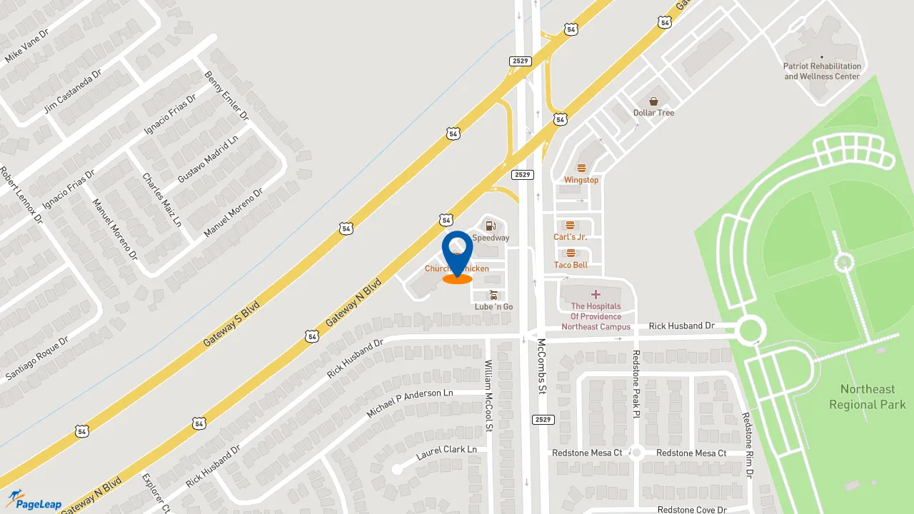 https://pageleap.com map showing location of Church&#039;s Texas Chicken in El Paso.