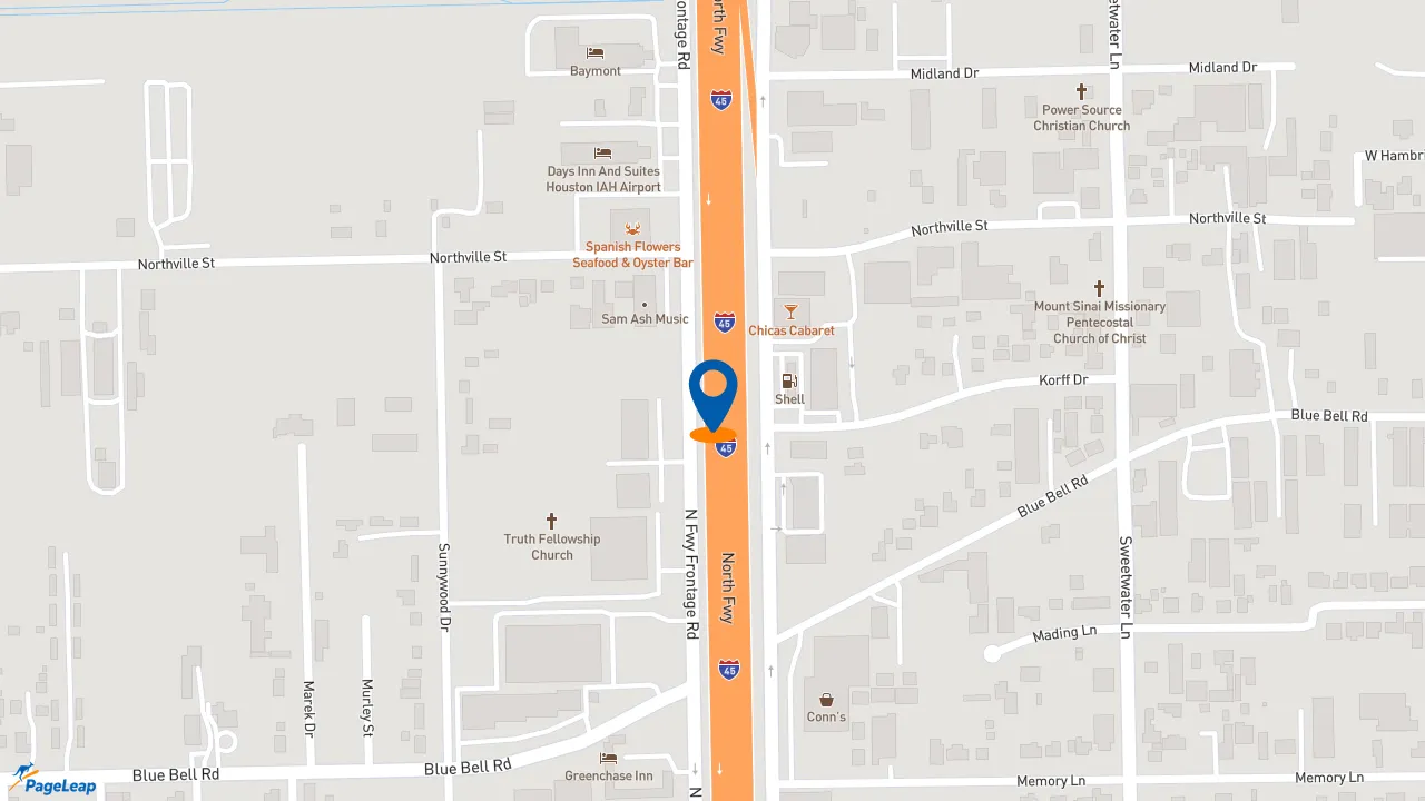 PageLeap.com map showing location of Church's Texas Chicken in Houston.