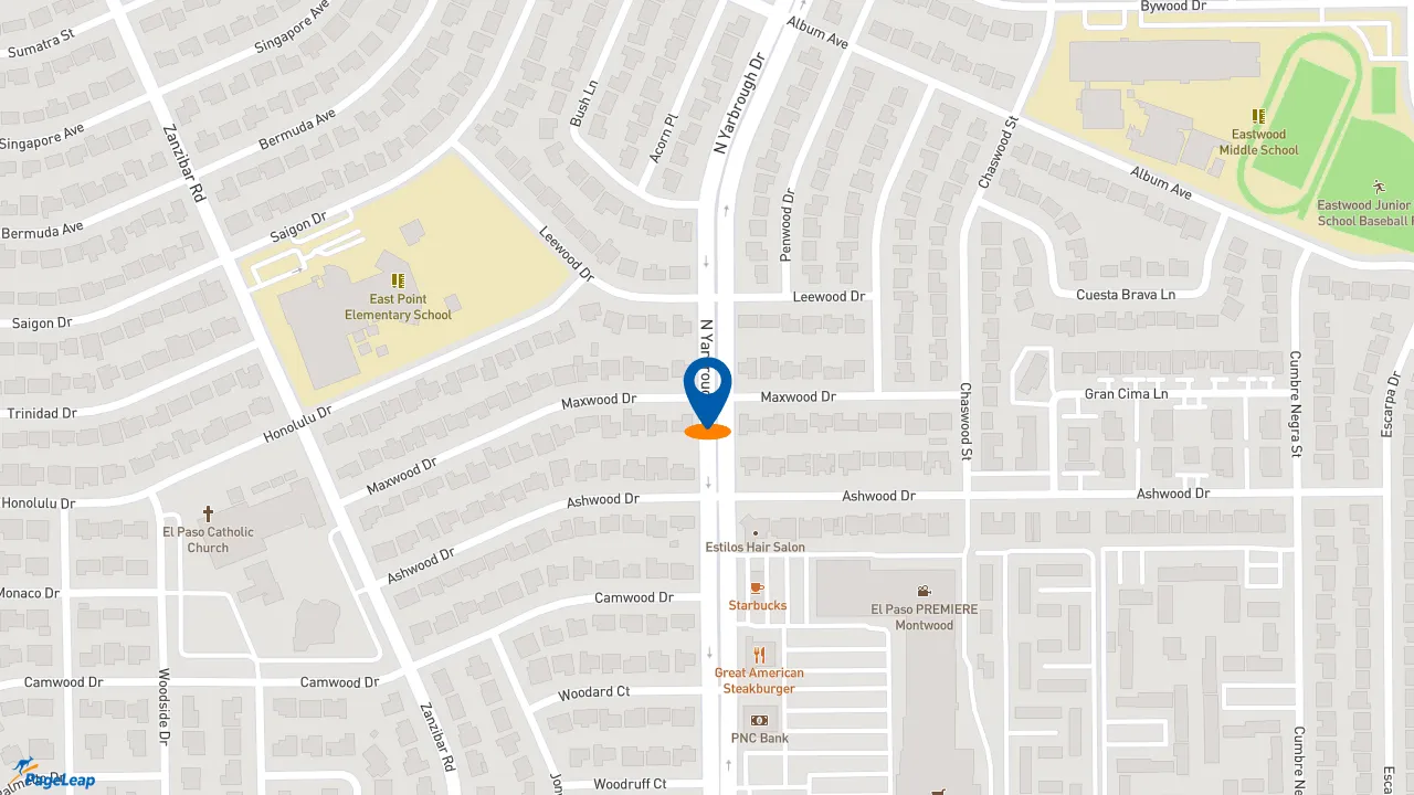 https://pageleap.com map showing location of Church&#039;s Texas Chicken in El Paso.