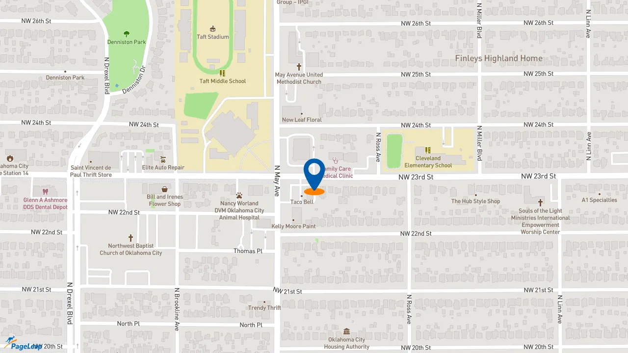 https://pageleap.com map showing location of Church&#039;s Texas Chicken in Oklahoma City.