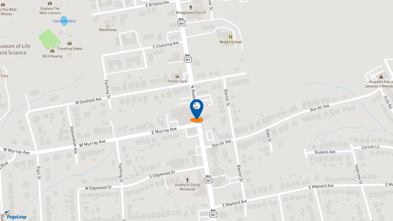 https://pageleap.com map showing location of Church&#039;s Texas Chicken in Durham.