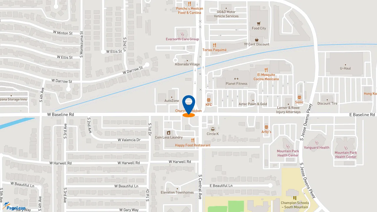 https://pageleap.com map showing location of Church&#039;s Texas Chicken in Phoenix.