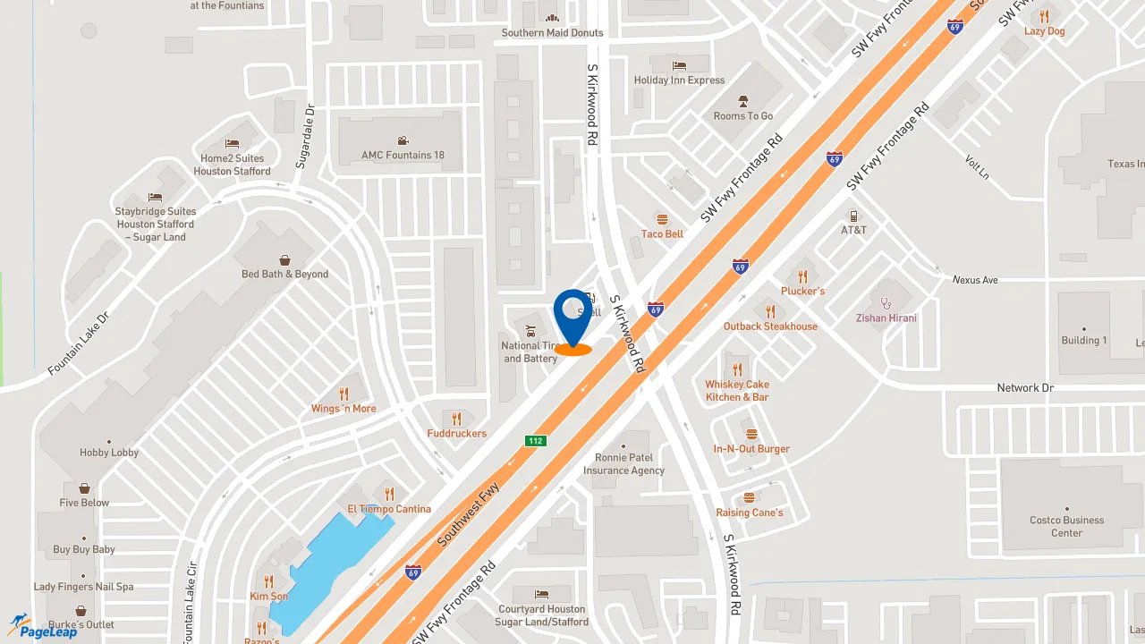 https://pageleap.com map showing location of Church&#039;s Texas Chicken in Stafford.
