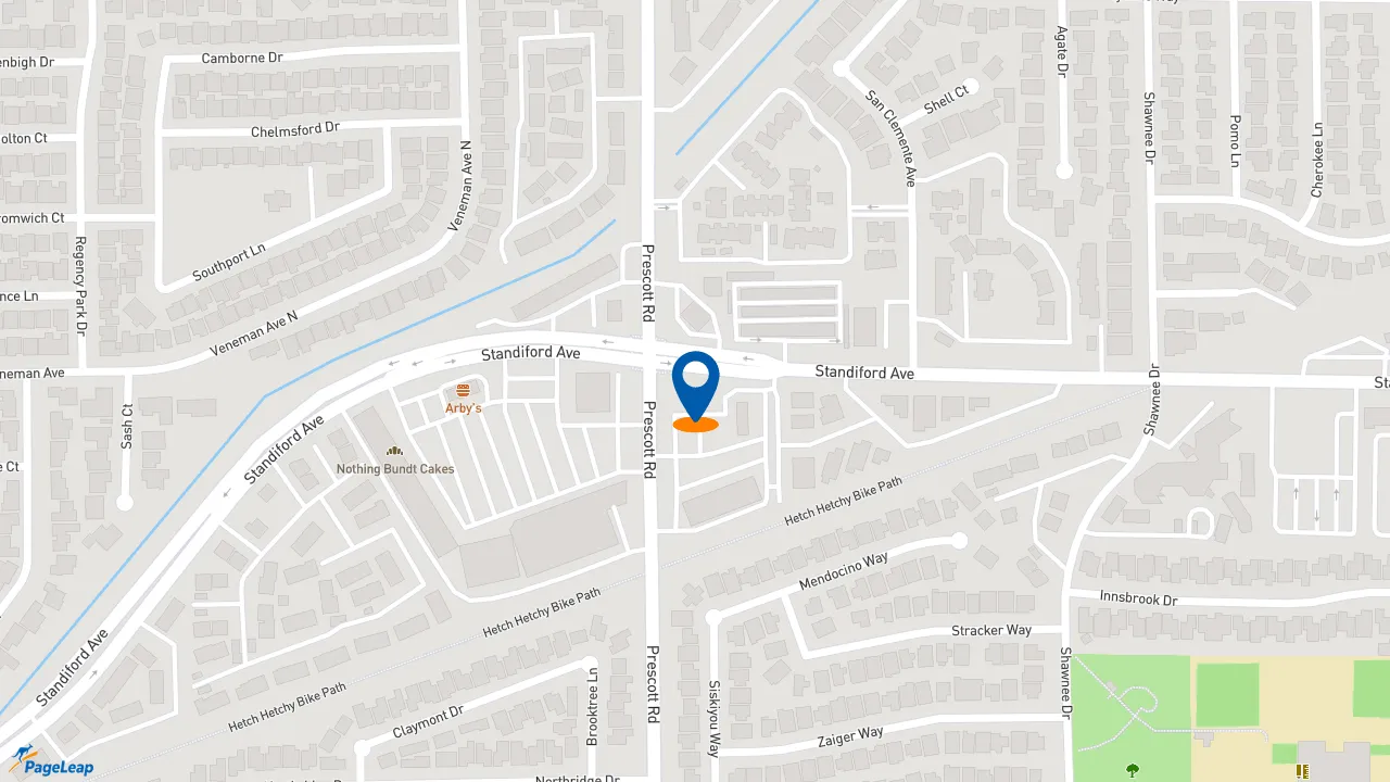 https://pageleap.com map showing location of Church&#039;s Texas Chicken in Modesto.
