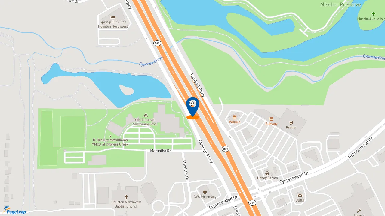 https://pageleap.com map showing location of Church&#039;s Texas Chicken in Houston.