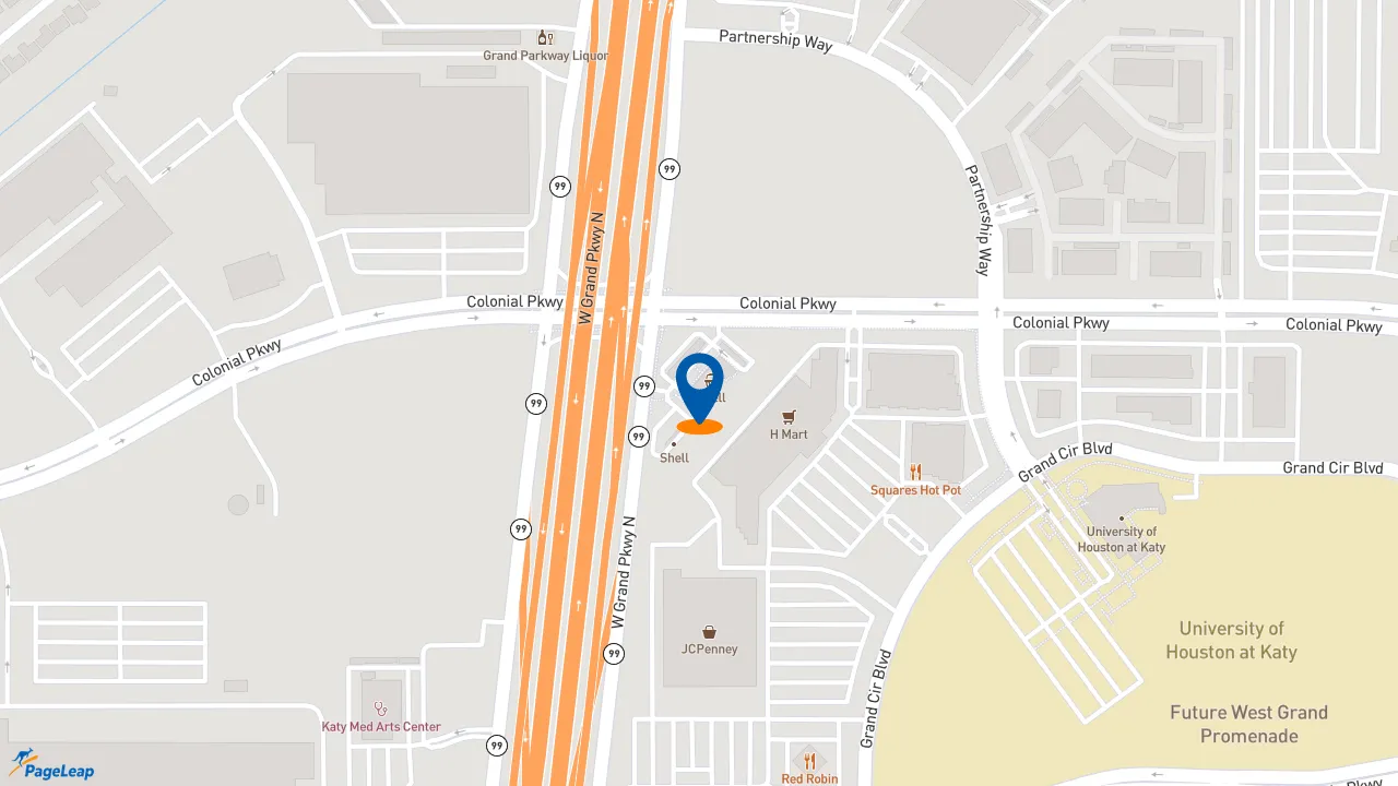 PageLeap.com map showing location of Church's Texas Chicken in Katy.