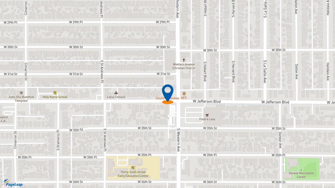 https://pageleap.com map showing location of Church&#039;s Texas Chicken in Los Angeles.
