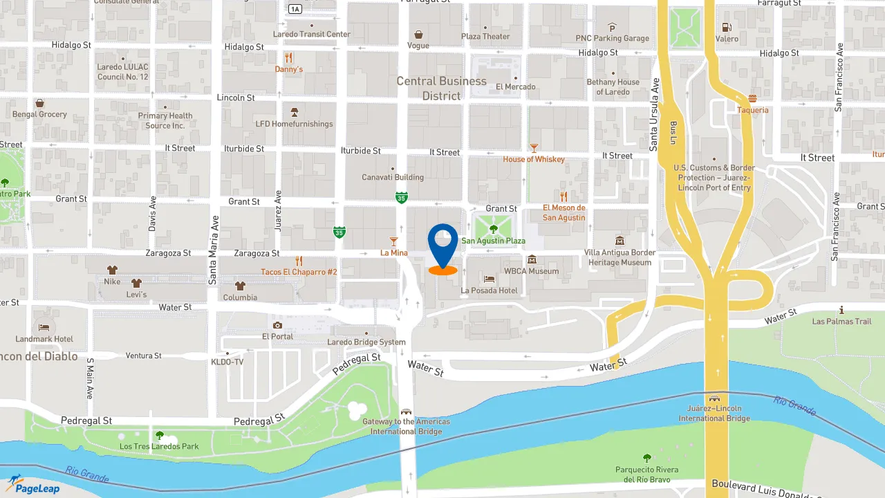 PageLeap.com map showing location of Church's Texas Chicken in Laredo.