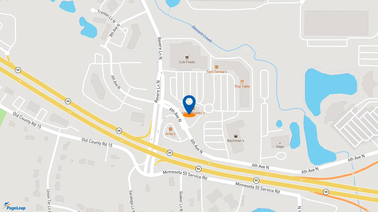 PageLeap.com map showing location of CLOSED - Caribou Coffee in Plymouth.