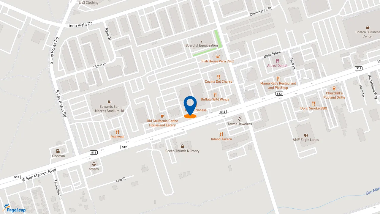 https://pageleap.com map showing location of Cocina del Charro in San Marcos.