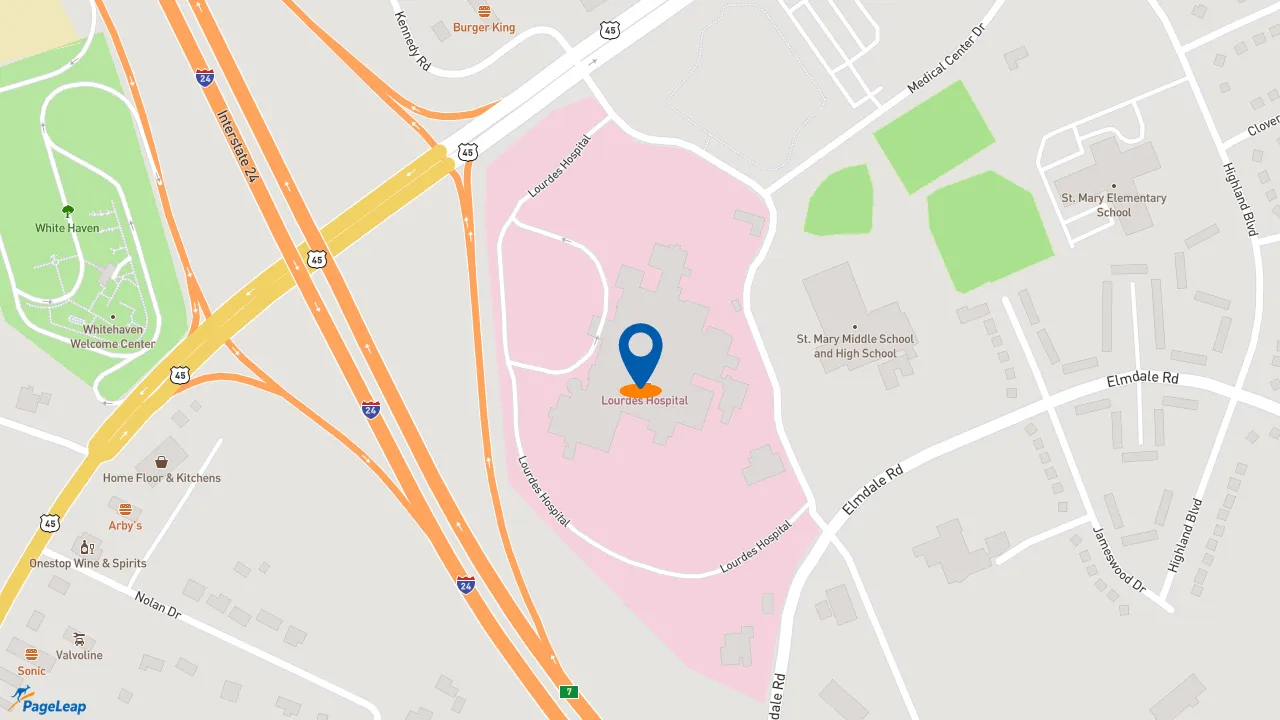 https://pageleap.com map showing location of Coffee Beanery Mercy West Hospital in Paducah.