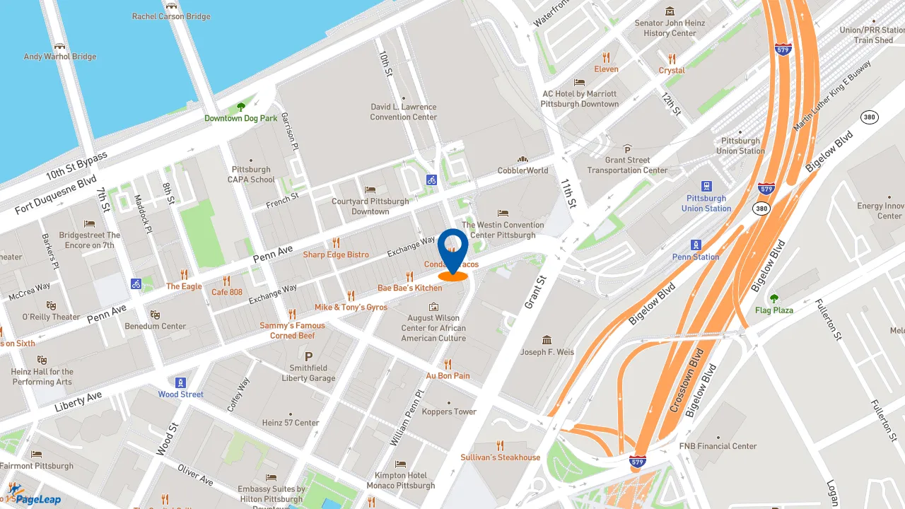 https://pageleap.com map showing location of Condado Tacos in Pittsburgh.