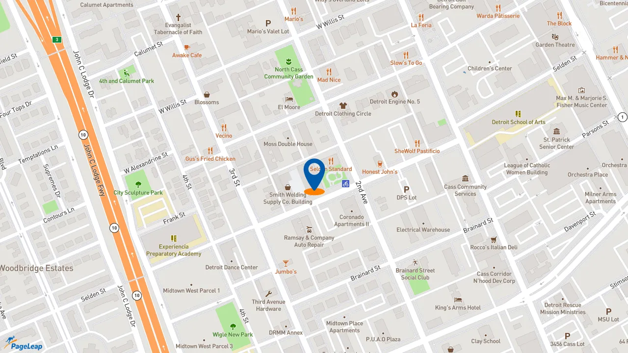 https://pageleap.com map showing location of Condado Tacos in Detroit.