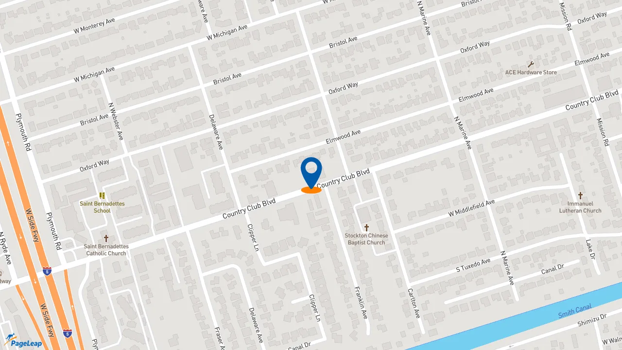 https://pageleap.com map showing location of Country Club Tires &amp; Alignment in Stockton.