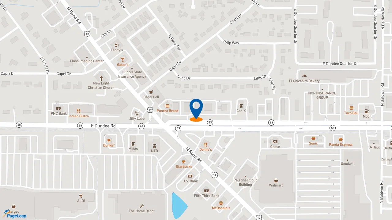 https://pageleap.com map showing location of Cousins Subs in Palatine.