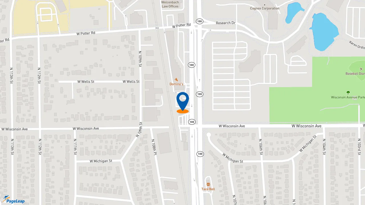 https://pageleap.com map showing location of Cousins Subs in Wauwatosa.