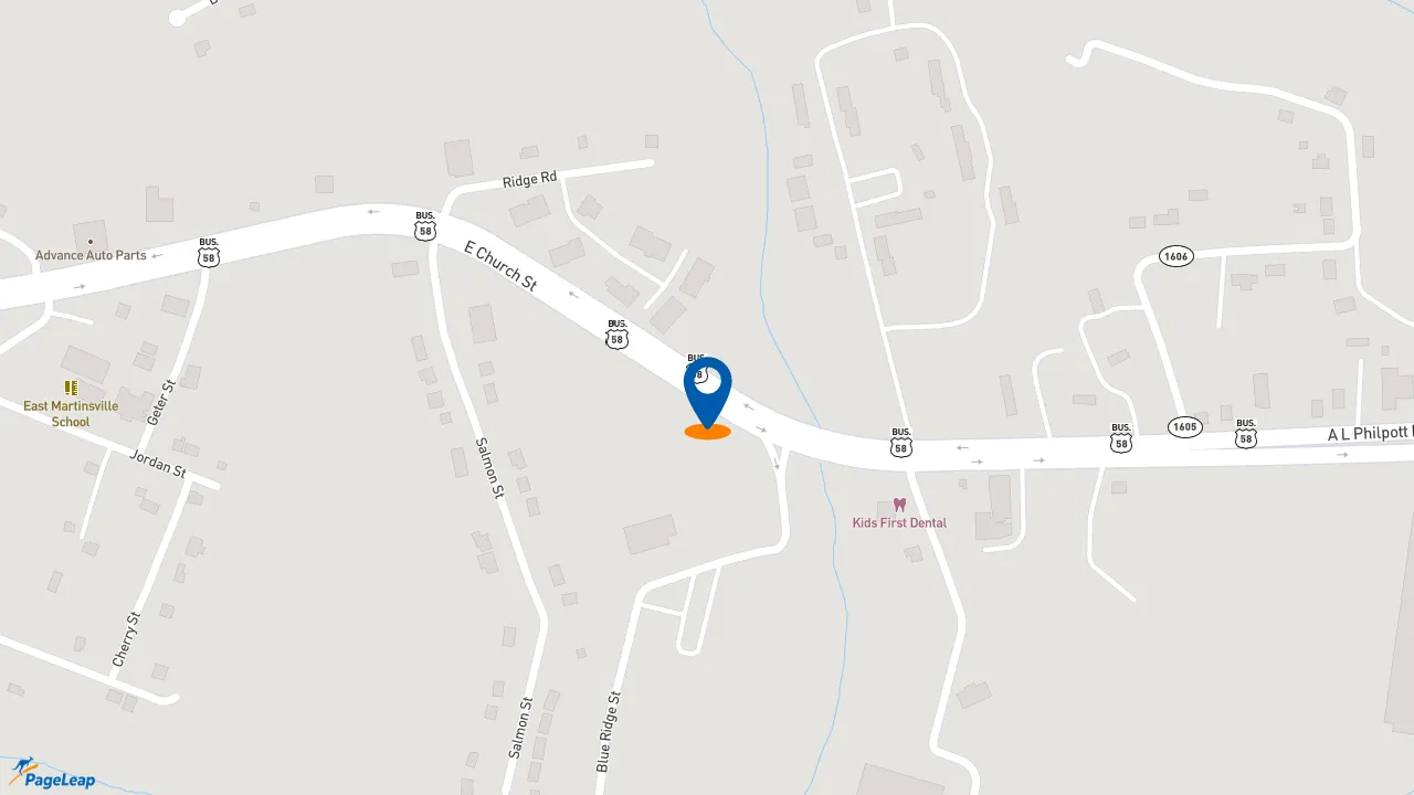 https://pageleap.com map showing location of Daily Grind in Martinsville.