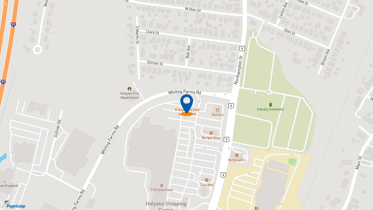 https://pageleap.com map showing location of D&#039;Angelo Grilled Sandwiches in Holyoke.