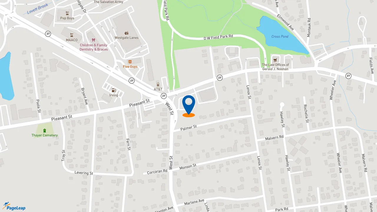 https://pageleap.com map showing location of D&#039;Angelo Grilled Sandwiches in Brockton.