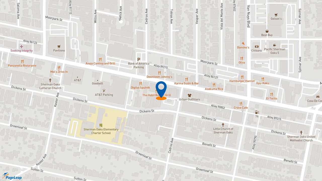 https://pageleap.com map showing location of Daves Hot Chicken in Los Angeles.