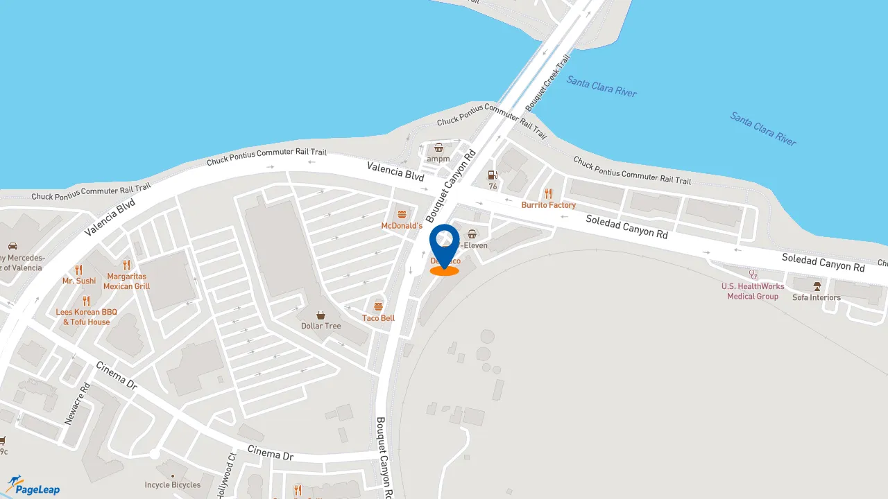 https://pageleap.com map showing location of Del Taco in Saugus.