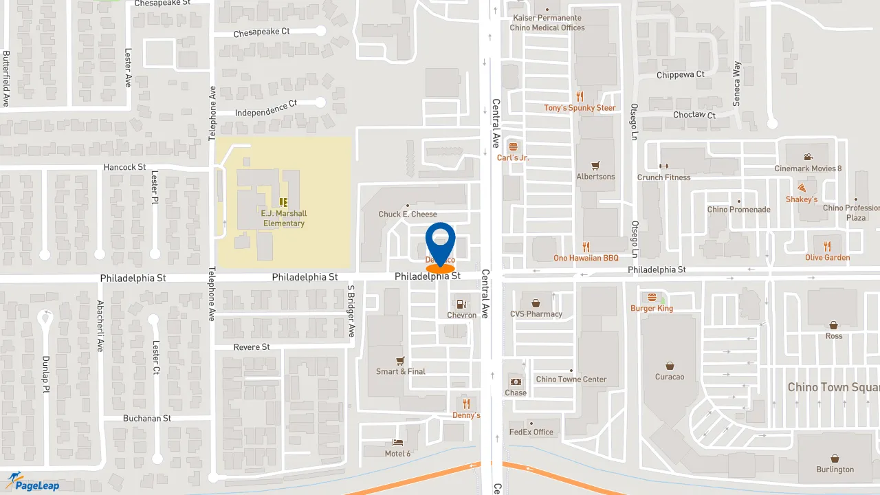 https://pageleap.com map showing location of Del Taco in Chino.