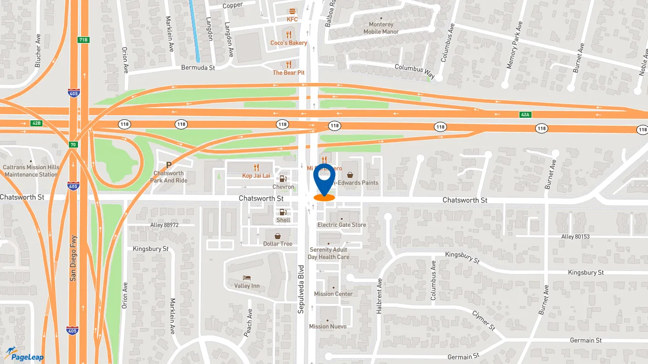 https://pageleap.com map showing location of Del Taco in Mission Hills.