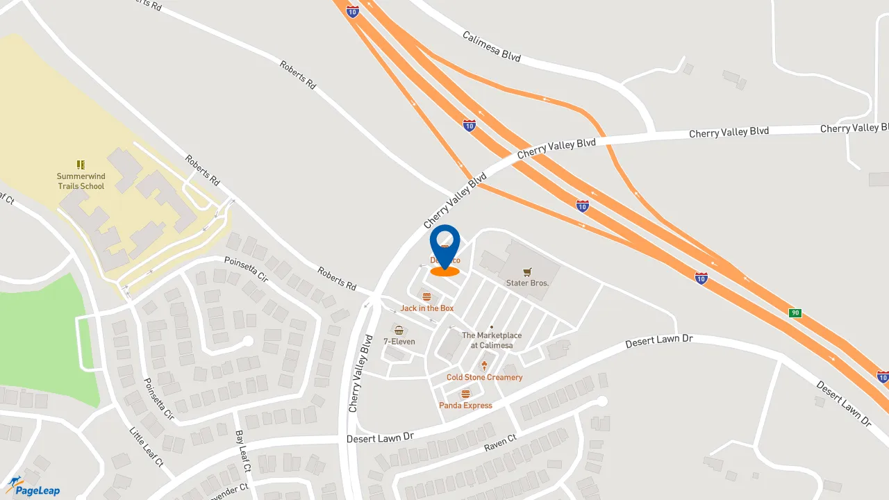 https://pageleap.com map showing location of Del Taco in Calimesa.