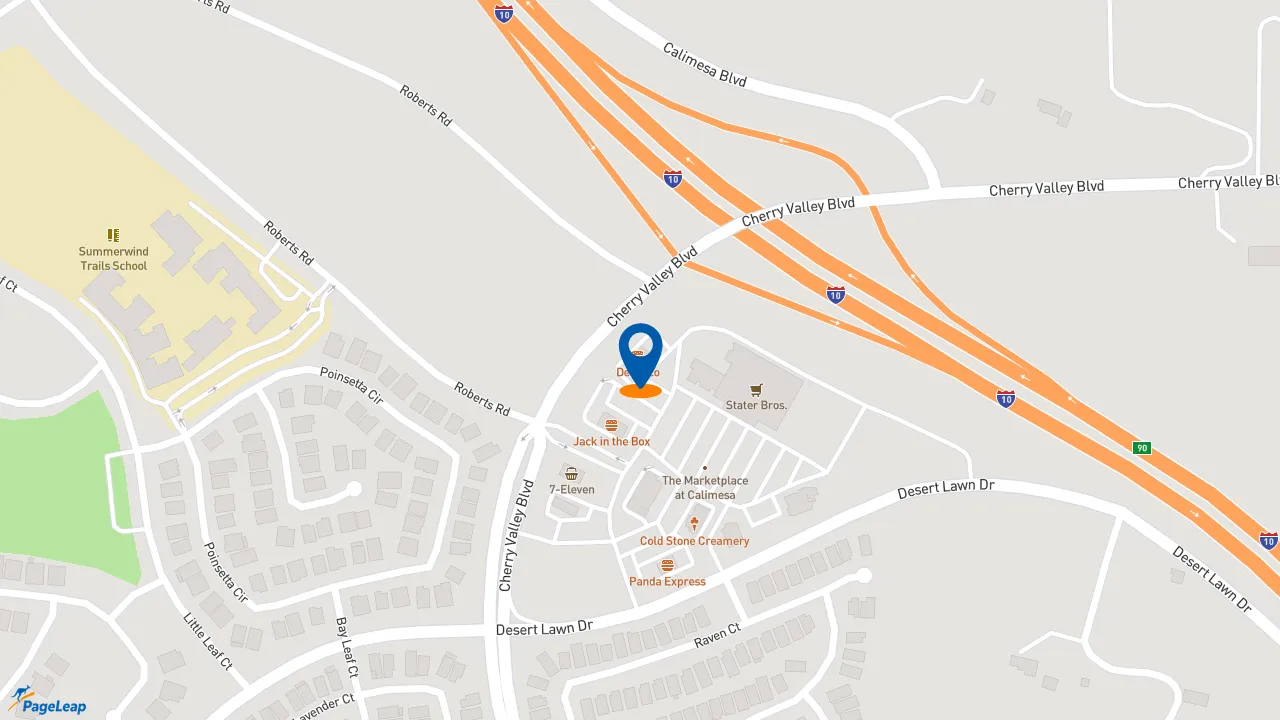 https://pageleap.com map showing location of Del Taco in Calimesa.