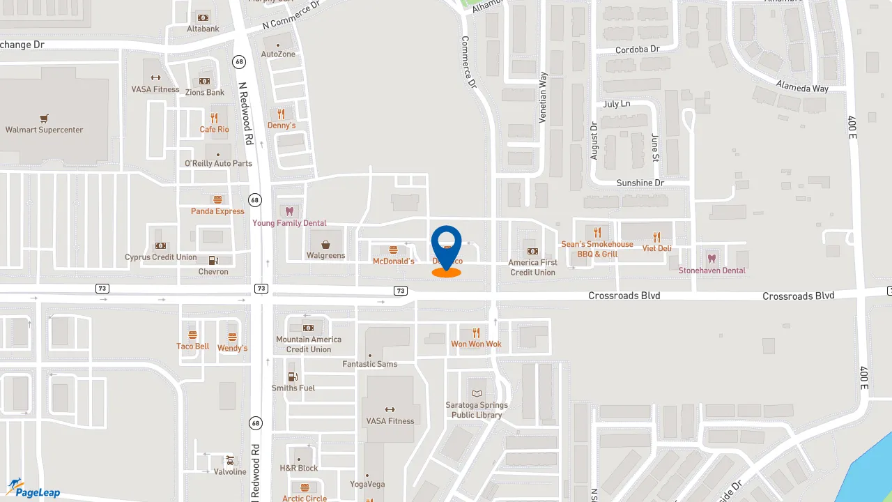 https://pageleap.com map showing location of Del Taco in Saratoga Springs.